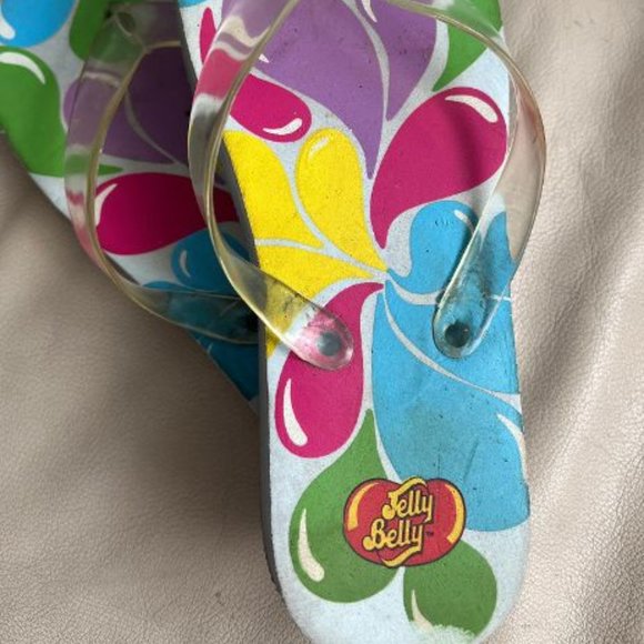 JELLY BELLY JELLY BEANS COLLECTABLE CLEAR FLIP FLOPS SANDALS 6 RARE - Picture 3 of 7